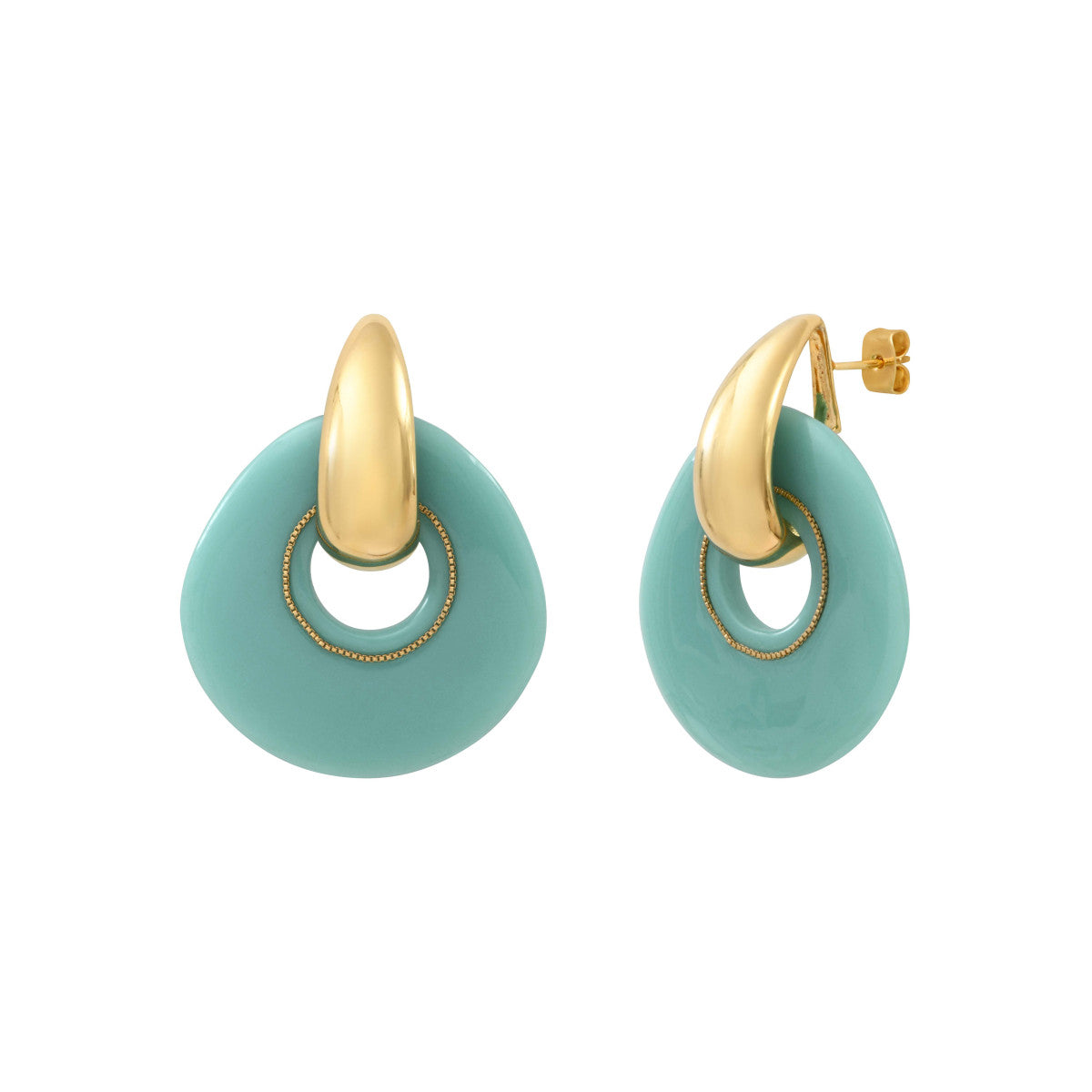 Boucles d'oreilles à tiges percées rondes Masseria en résine - turquoise Turquoise