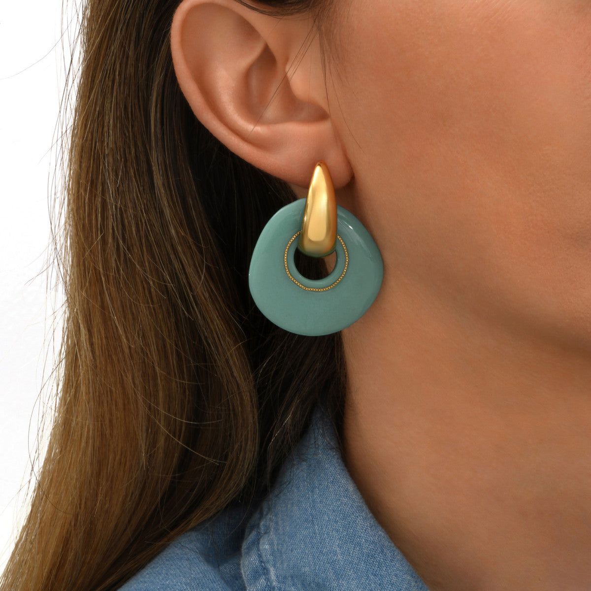 Boucles d'oreilles à tiges percées rondes Masseria en résine - turquoise Turquoise