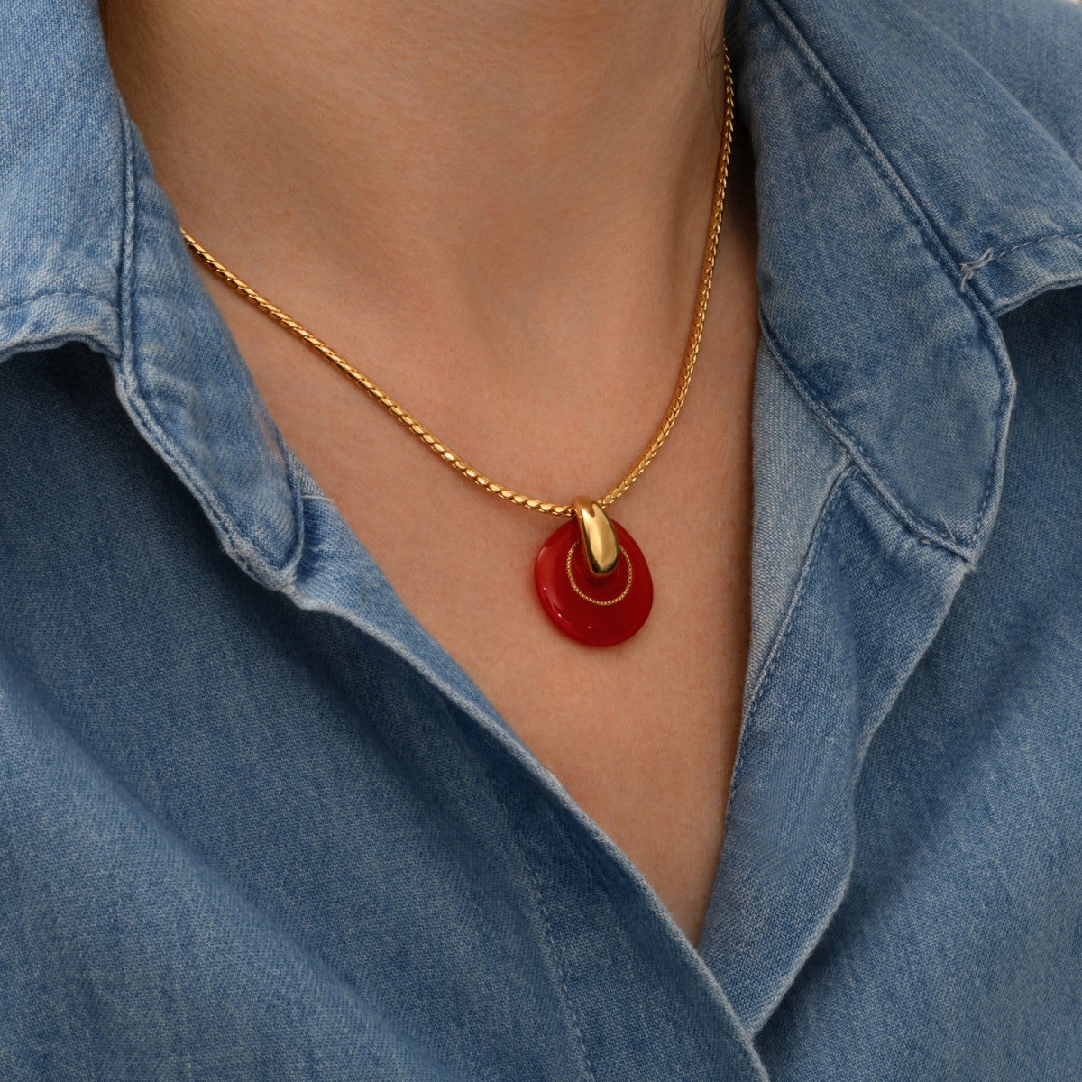 Collier pendentif réglable Masseria en métal doré et résine - corail Corail
