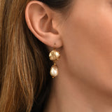 Boucles d'oreilles dormeuses Lucy perles de coton et métal doré - blanc Blanc