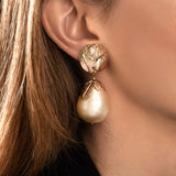Boucles d'oreilles clips Lucy perles de coton et métal doré à l'or fin - blanc Blanc