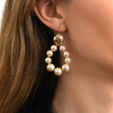 Boucles d'oreilles dormeuses Lucy en perles de coton et métal doré - blanc Blanc