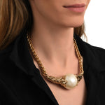 Collier choker en métal doré à l'or fin et perle de coton - blanc Blanc