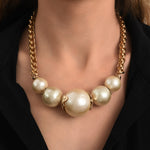 Collier choker en métal doré à l'or fin et perles de coton - blanc Blanc