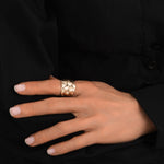 Bague feuillage ajustable Lucy en métal doré à l'or fin taille médium - doré Blanc