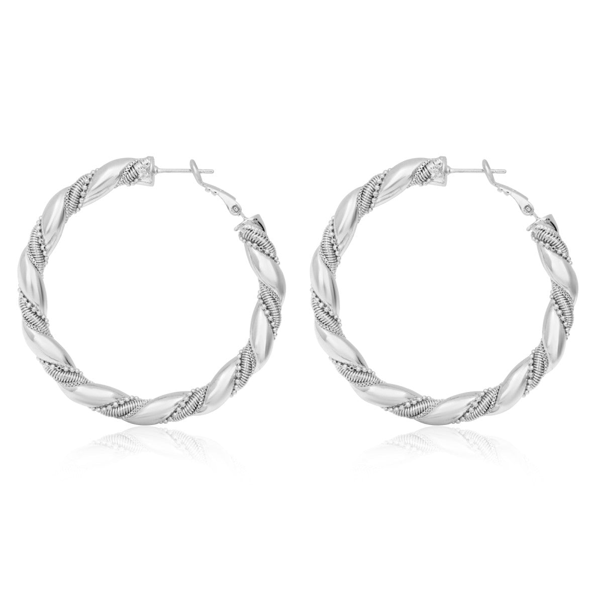 Grandes boucles d'oreilles créoles Tess en métal argenté perlé Argent