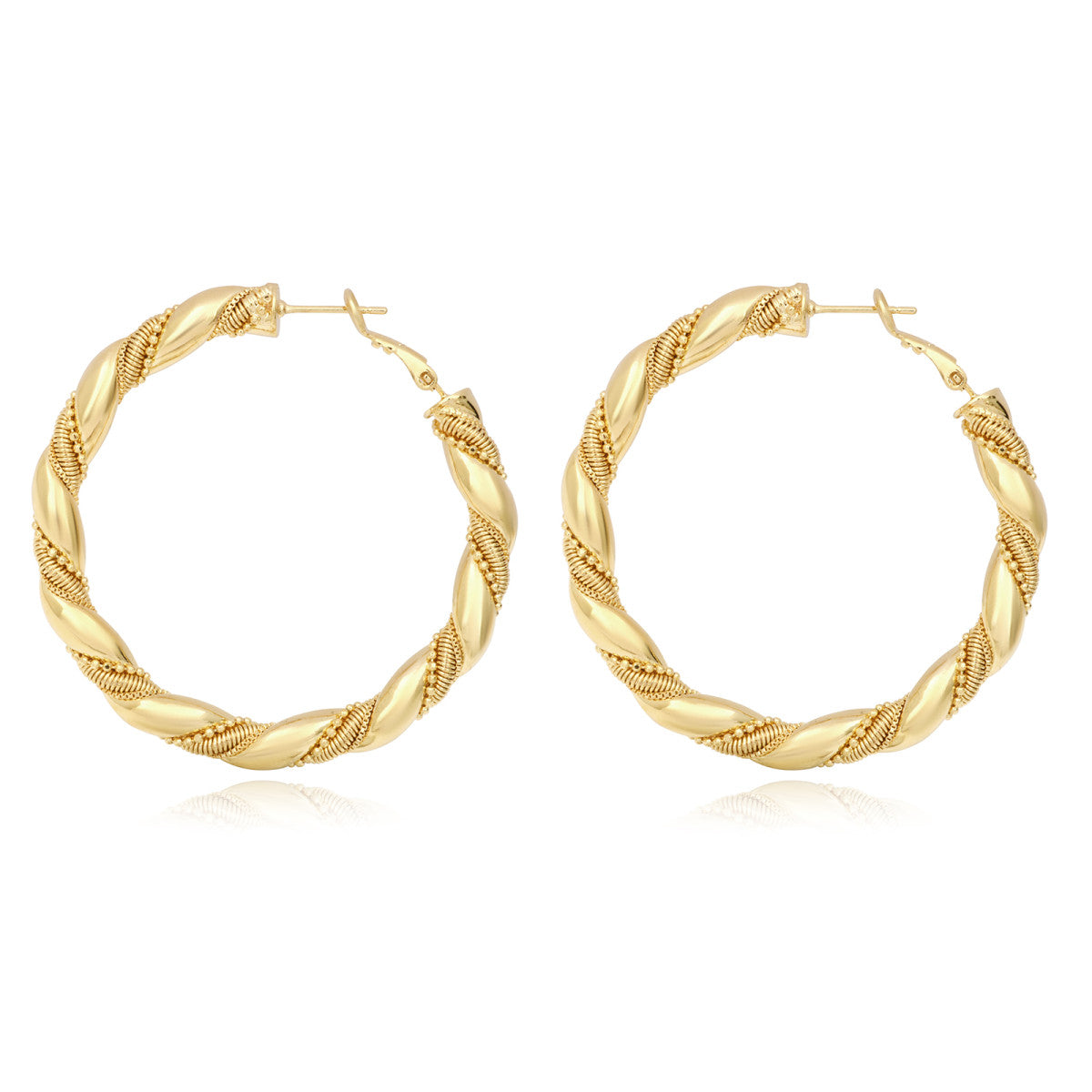 Grandes boucles d'oreilles créoles Tess en métal doré à l'or fin perlé Dore