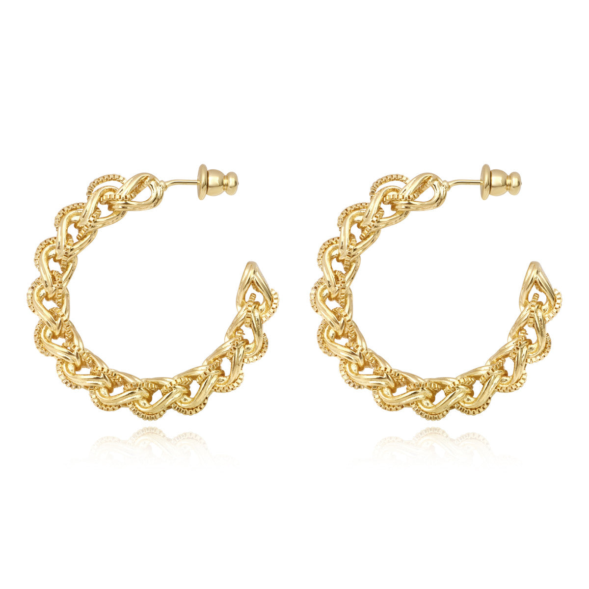 Boucles d'oreilles créoles Tess en maille de métal doré à l'or fin Dore