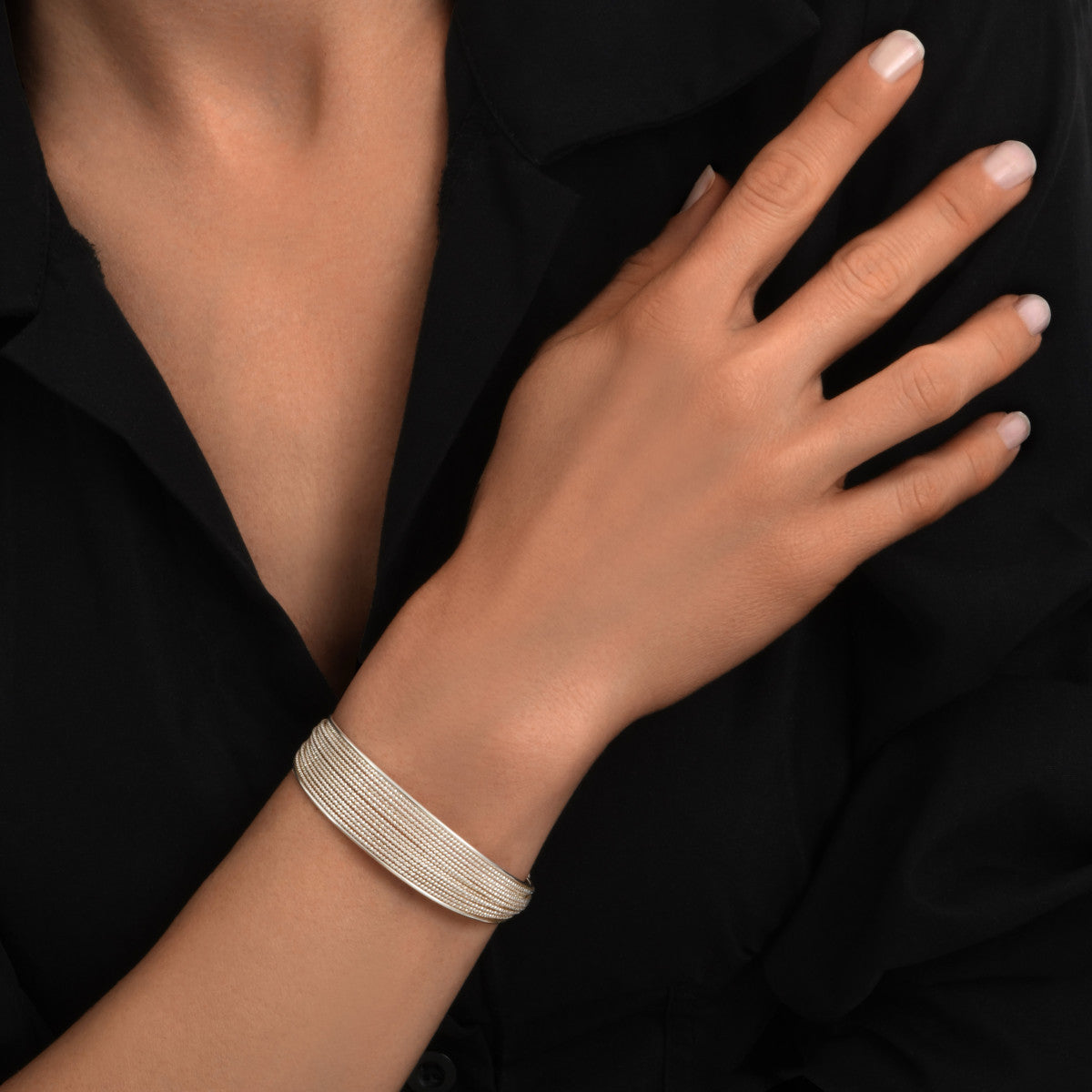 Bracelet jonc large Tess en métal argenté ajustable médium Argent