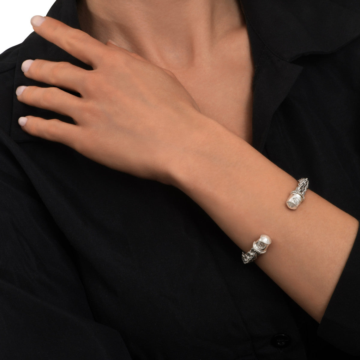 Jonc ajustable Tess en maillons de métal argenté Argent