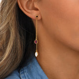 Boucles d'oreilles percées longues Lhassa en nacre paua bicolore - rouge Nacre vert