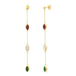 Boucles d'oreilles percées longues Lhassa en nacre tricolore - vert rouge Nacre vert