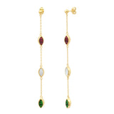 Boucles d'oreilles percées longues Lhassa en nacre tricolore - vert rouge Nacre vert