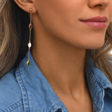 Boucles d'oreilles percées longues Lhassa en nacre tricolore - vert rouge Nacre vert
