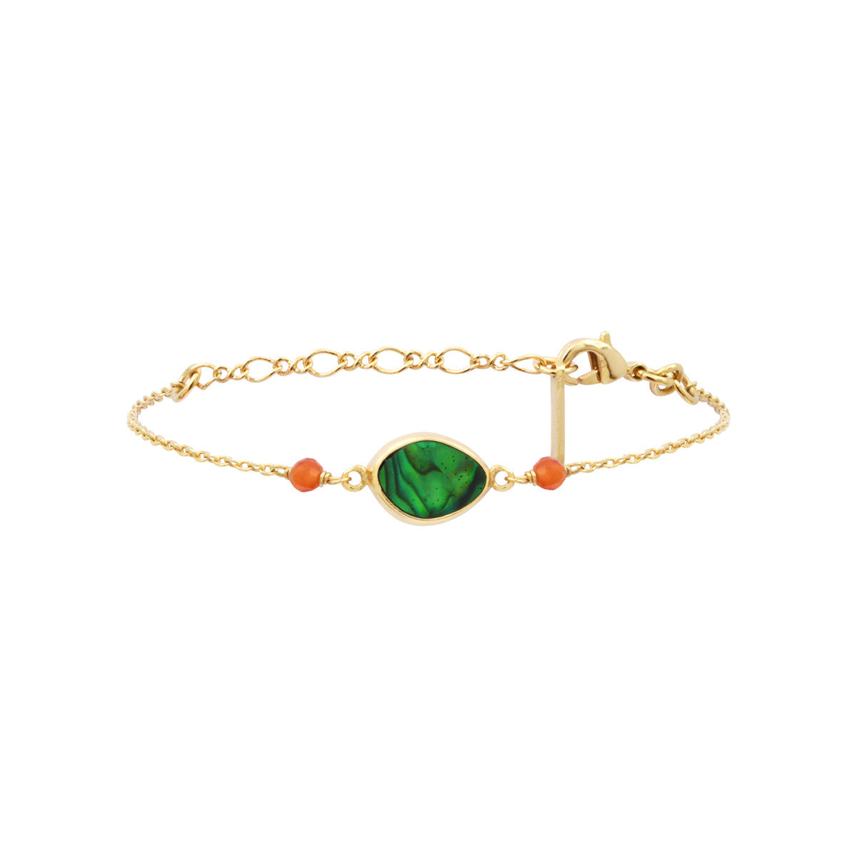 Bracelet fin Lhassa en métal doré cornaline et nacre paua - vert Nacre vert