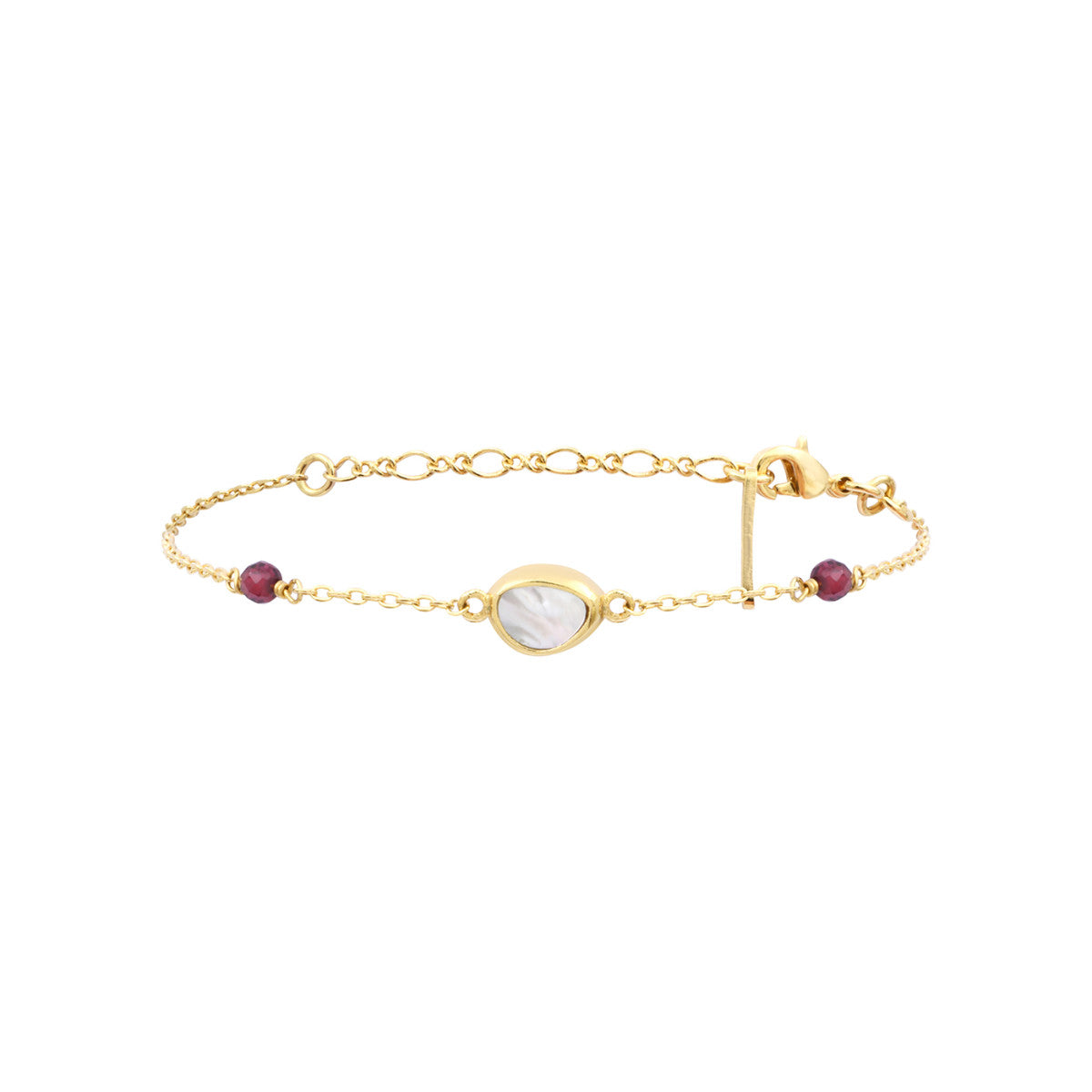Bracelet fin Lhassa en métal doré grenat et nacre - blanc Nacre vert