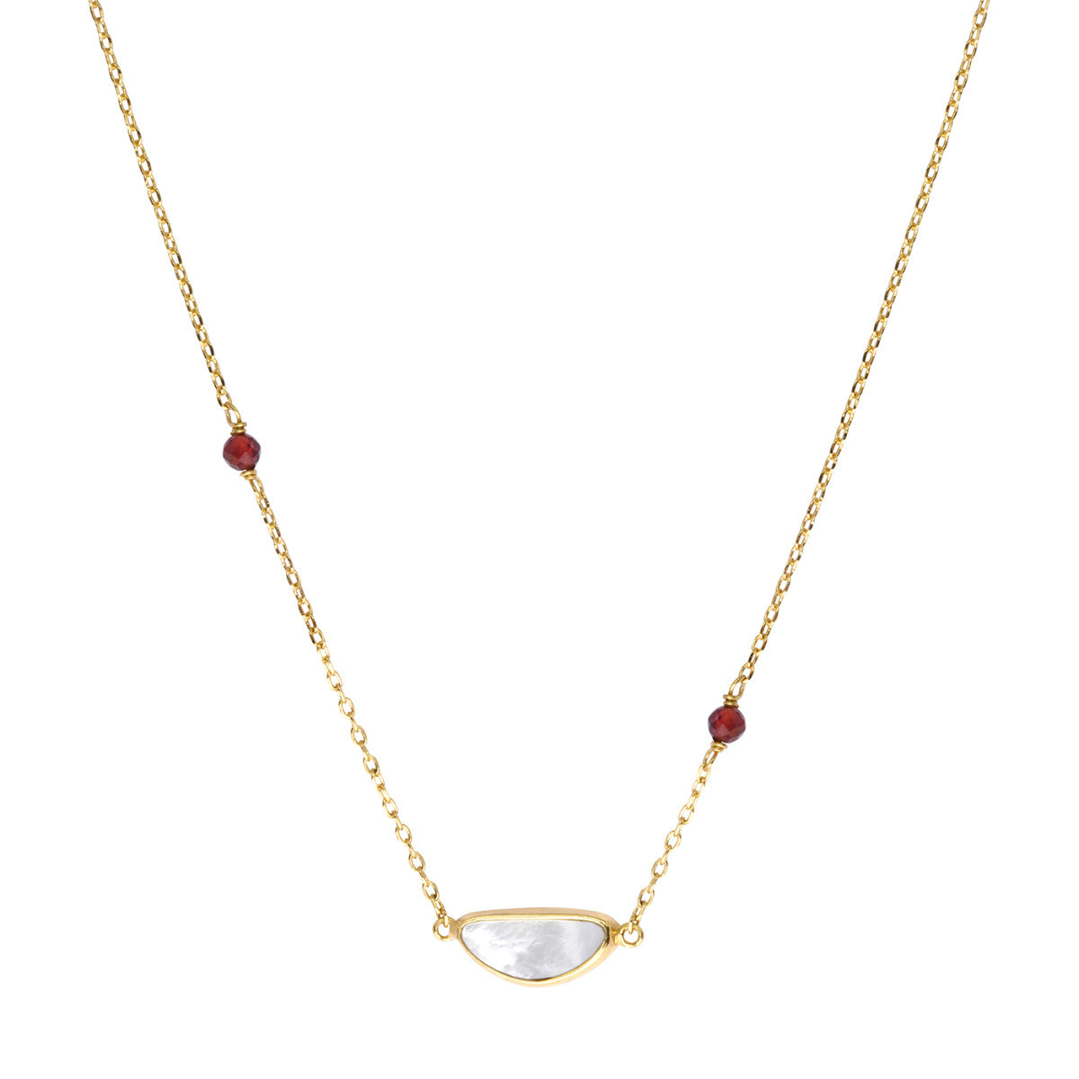 Collier pendentif Lhassa en métal doré nacre et grenat - rouge Nacre vert