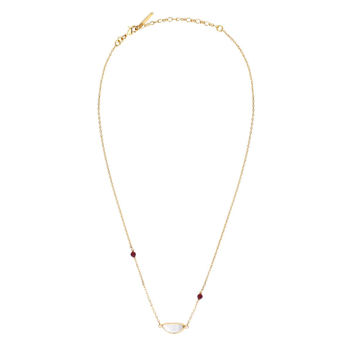 Collier pendentif Lhassa en métal doré nacre et grenat - rouge Nacre vert