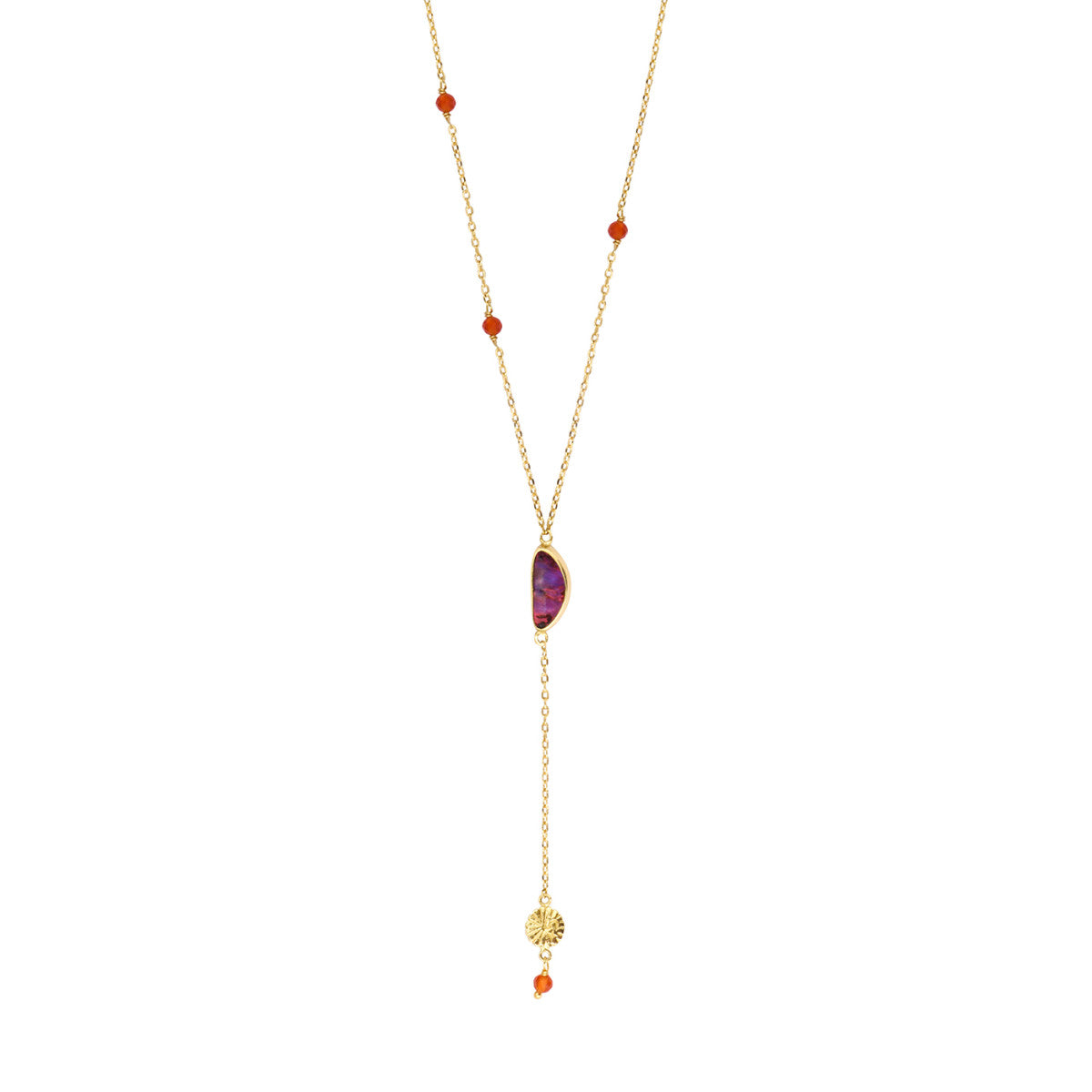Collier fin en métal doré cornaline et nacre paua - rouge Nacre vert