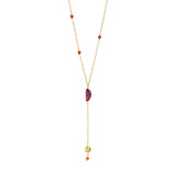 Collier fin en métal doré cornaline et nacre paua - rouge Nacre vert