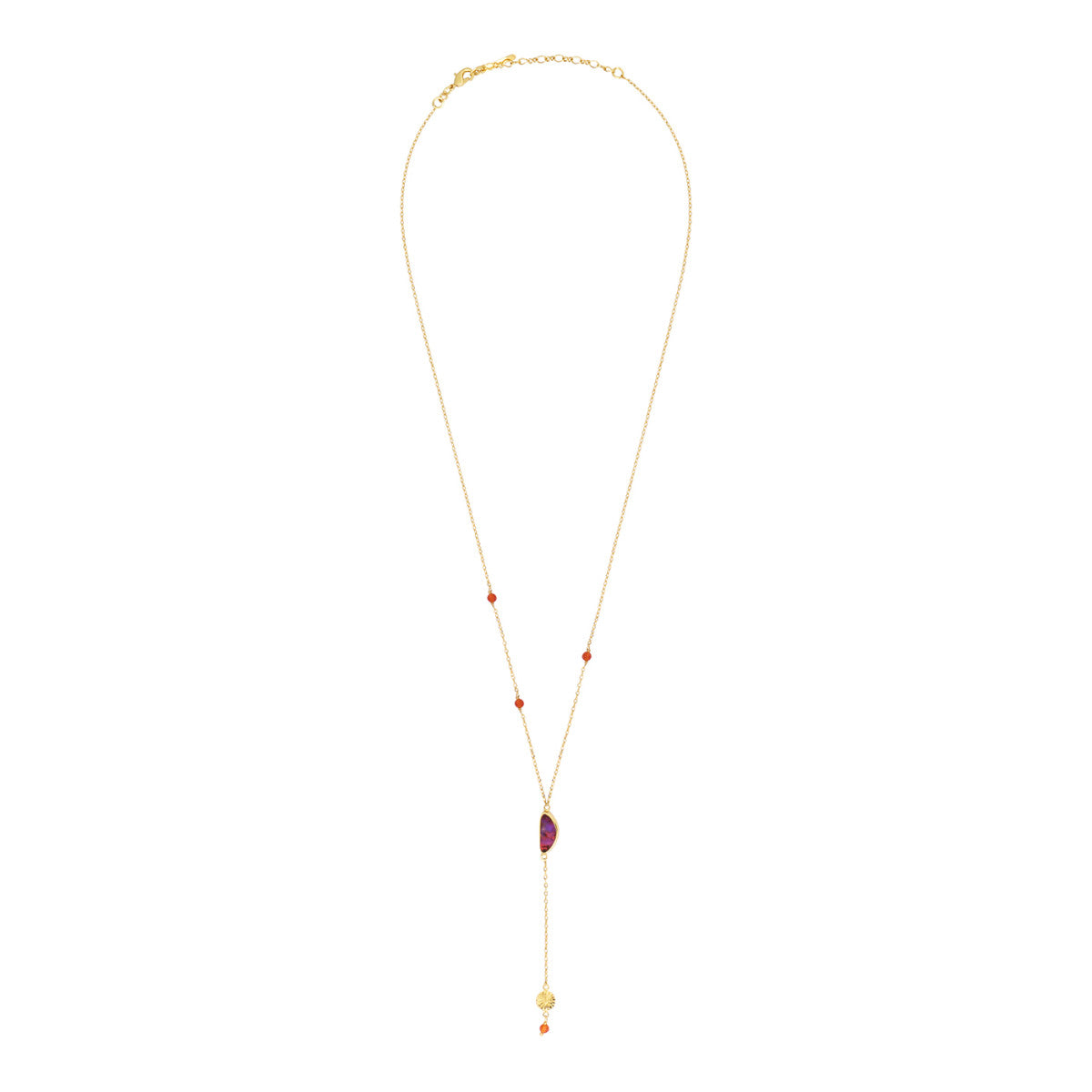 Collier fin en métal doré cornaline et nacre paua - rouge Nacre vert