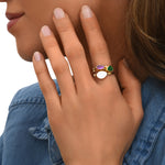 Bagues Lhassa en métal doré et nacre taille médium - vert et rouge Nacre vert