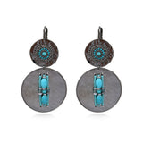 Boucles d'oreilles dormeuses rondes Dakota en métal ruthénium et gemmes - bleu Ruthenium turquoise