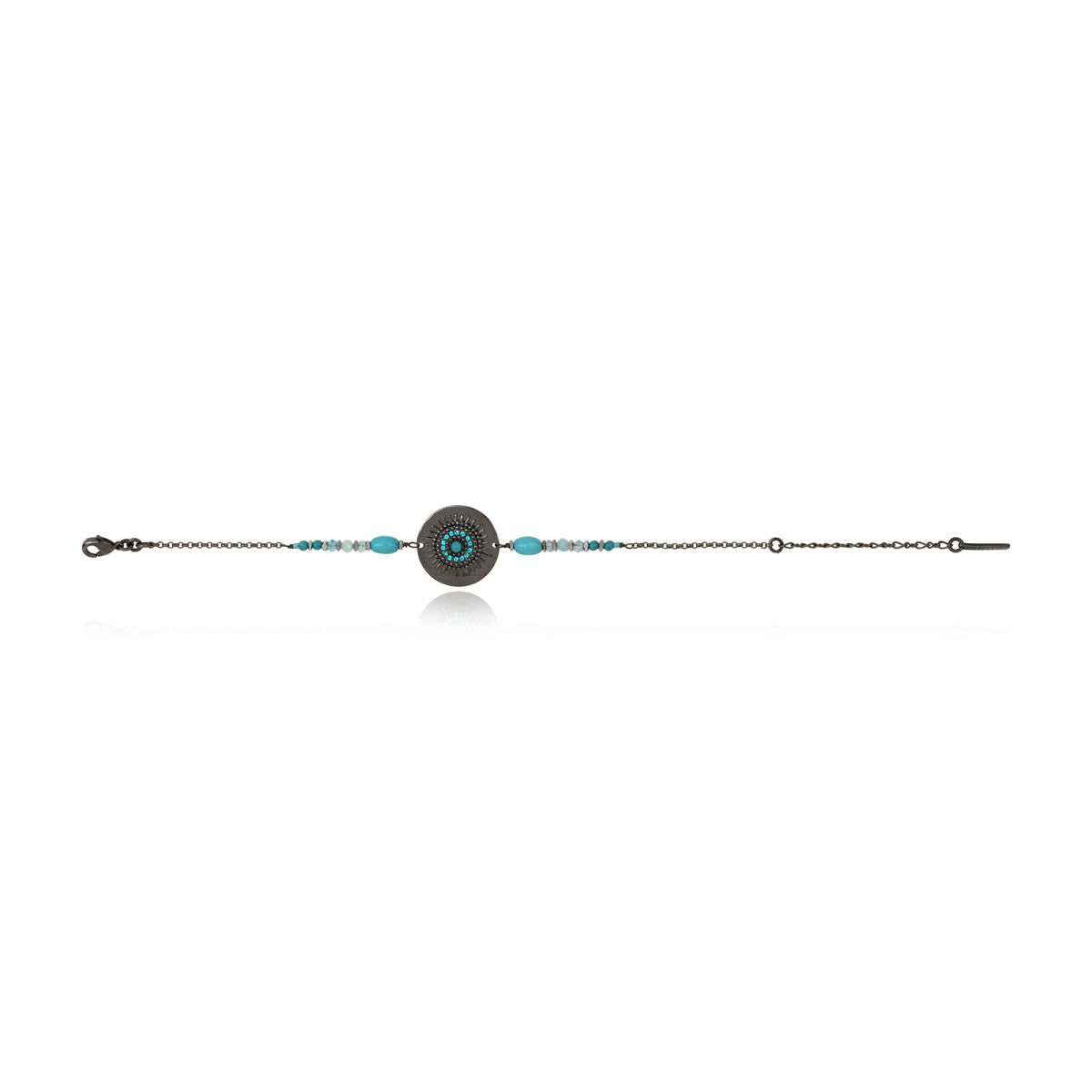 Bracelet fin Dakota en métal ruthénium et pierres dures - turquoise Ruthenium turquoise