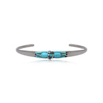 Bracelet jonc ajustable Dakota en métal ruthénium et pierres gemmes - turquoise Ruthenium turquoise