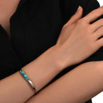 Bracelet jonc ajustable Dakota en métal ruthénium et pierres gemmes - turquoise Ruthenium turquoise