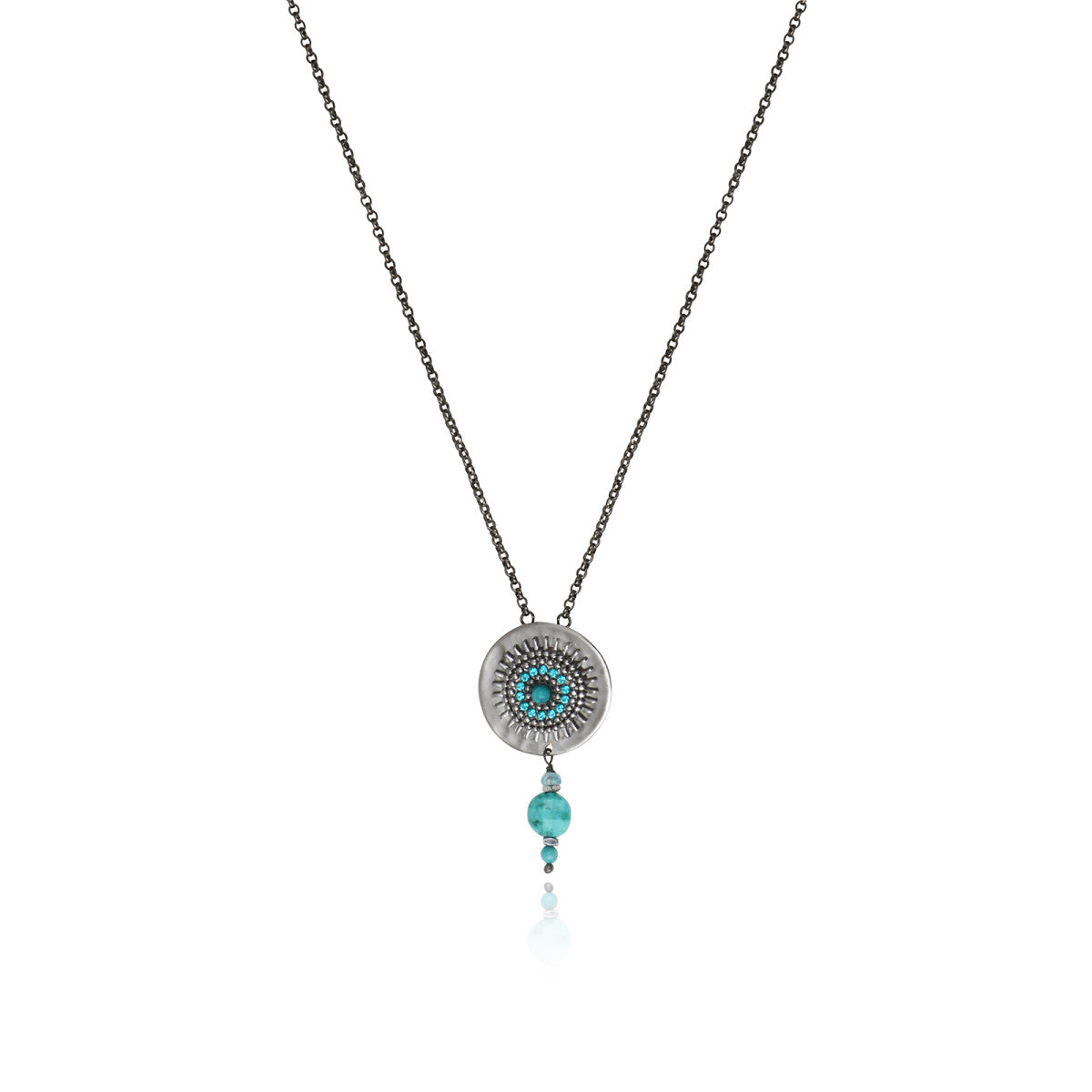 Collier pendentif Dakota en métal ruthénium et pierres gemmes - turquoise Ruthenium turquoise