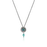 Collier pendentif Dakota en métal ruthénium et pierres gemmes - turquoise Ruthenium turquoise