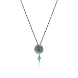Collier pendentif Dakota en métal ruthénium et pierres gemmes - turquoise Ruthenium turquoise