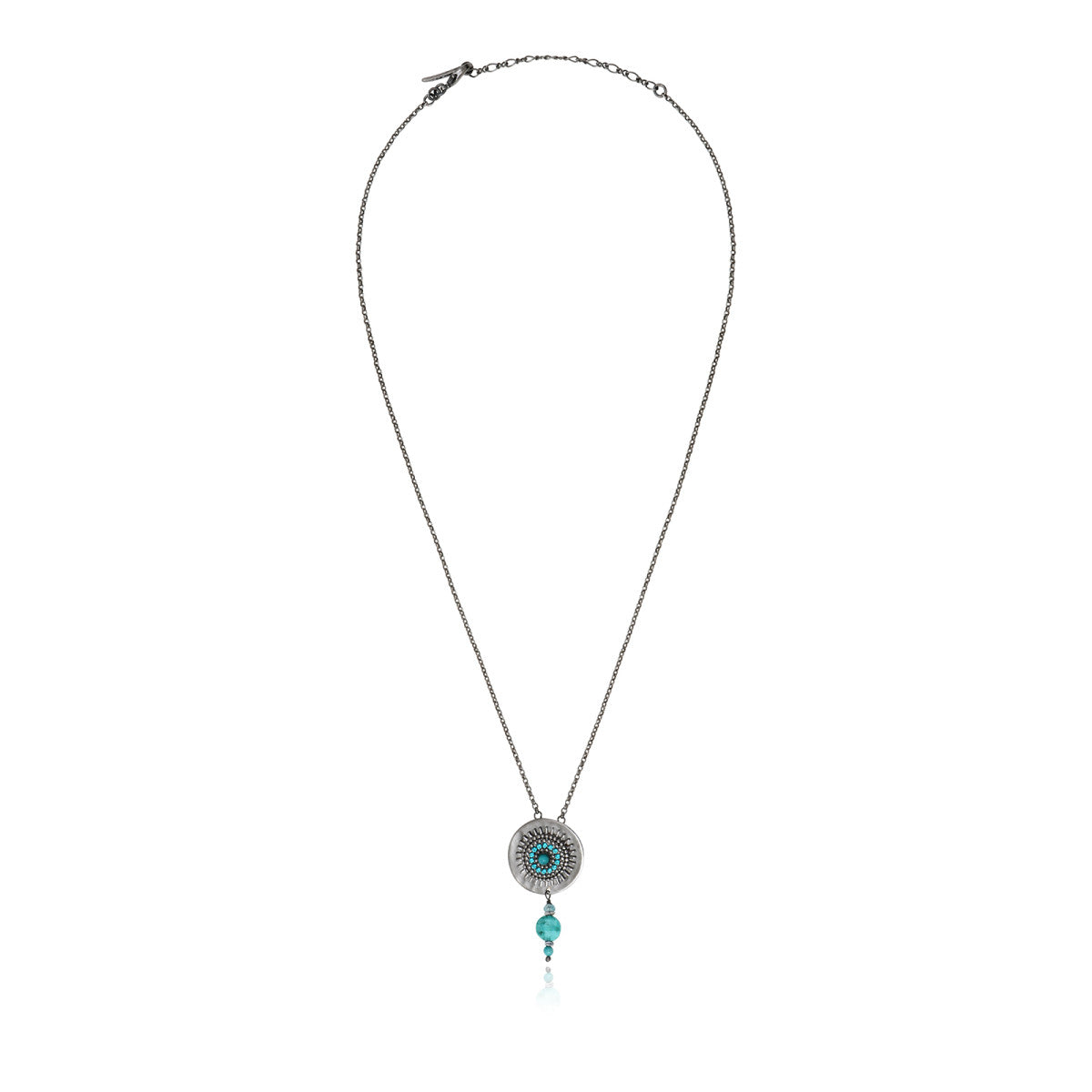 Collier pendentif Dakota en métal ruthénium et pierres gemmes - turquoise Ruthenium turquoise