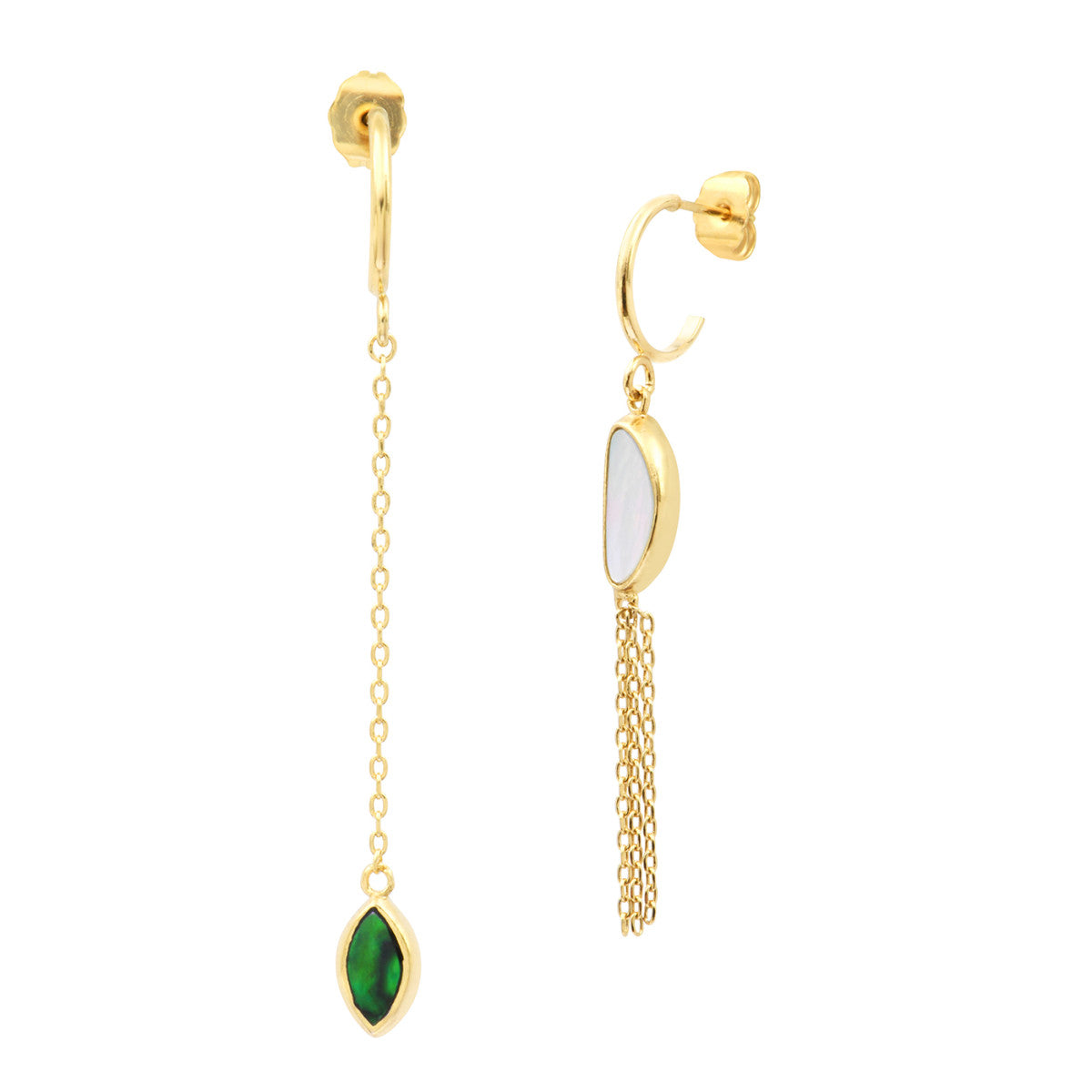 Boucles d'oreilles créoles longues Lhassa en nacre paua - vert Nacre vert