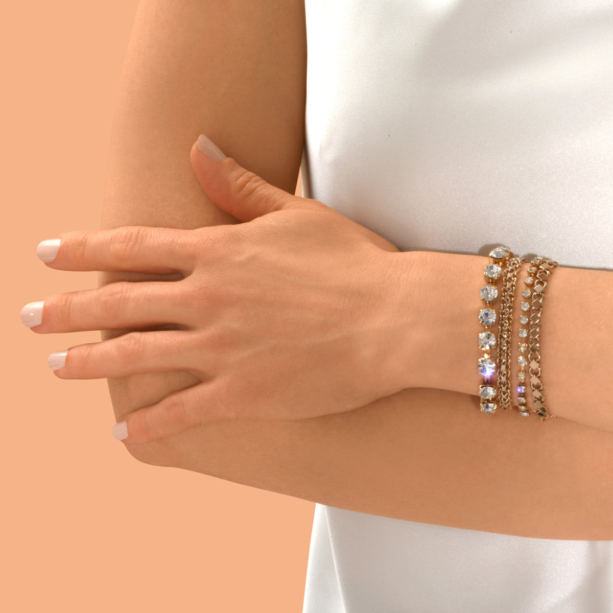 Bracelet chaînette 4 rangs cristaux Prestige - blanc Perle