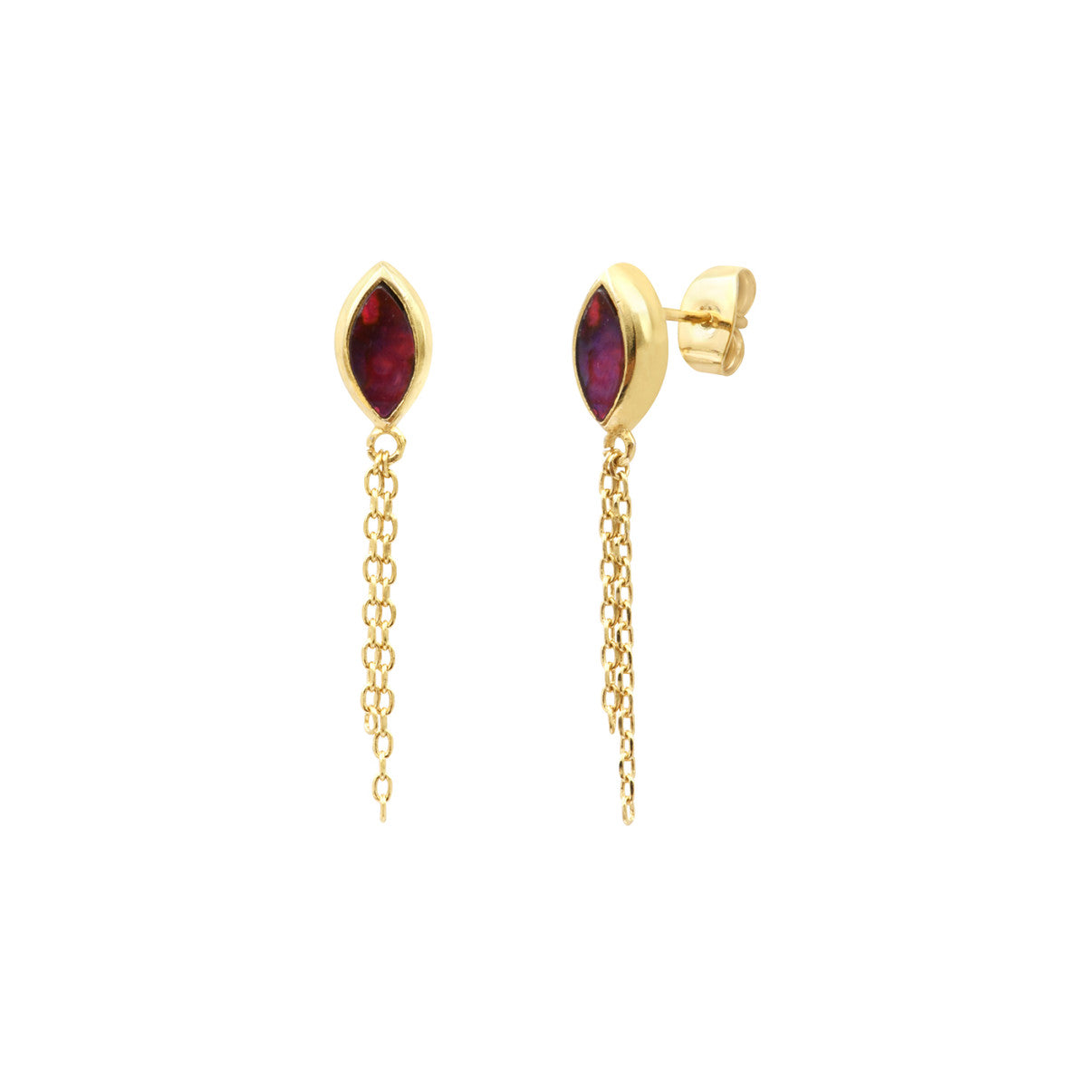 Boucles d'oreilles percées Lhassa en nacre paua - rouge Nacre vert