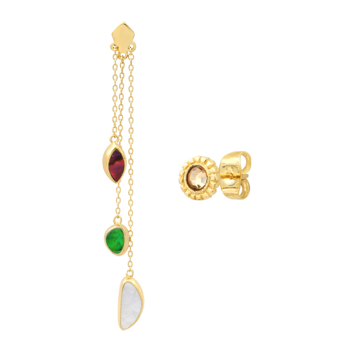 Boucles d'oreilles percées longues Lhassa en nacre et strass - vert rouge Nacre vert