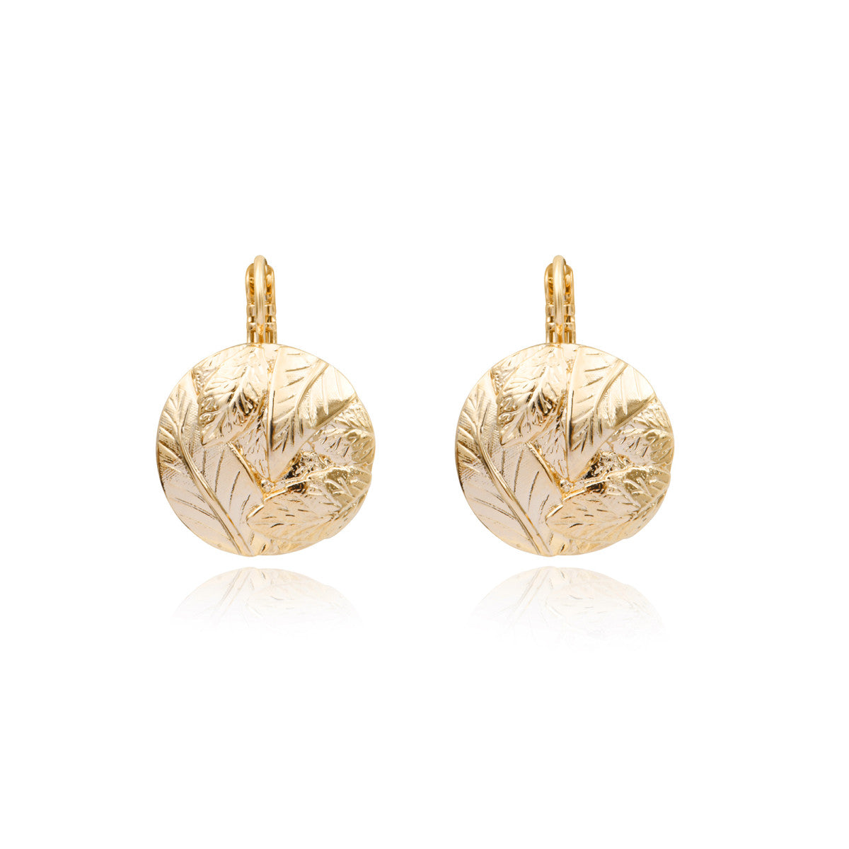 Boucles d'oreilles dormeuses rondes Lucy en métal doré à l'or fin - doré Blanc