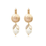 Boucles d'oreilles dormeuses Lucy perles de coton et métal doré - blanc Blanc