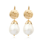 Boucles d'oreilles dormeuses Lucy perles de coton et métal doré à l'or fin - blanc Blanc
