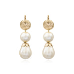 Boucles d'oreilles dormeuses pendantes Lucy perles de coton et métal doré - blanc Blanc