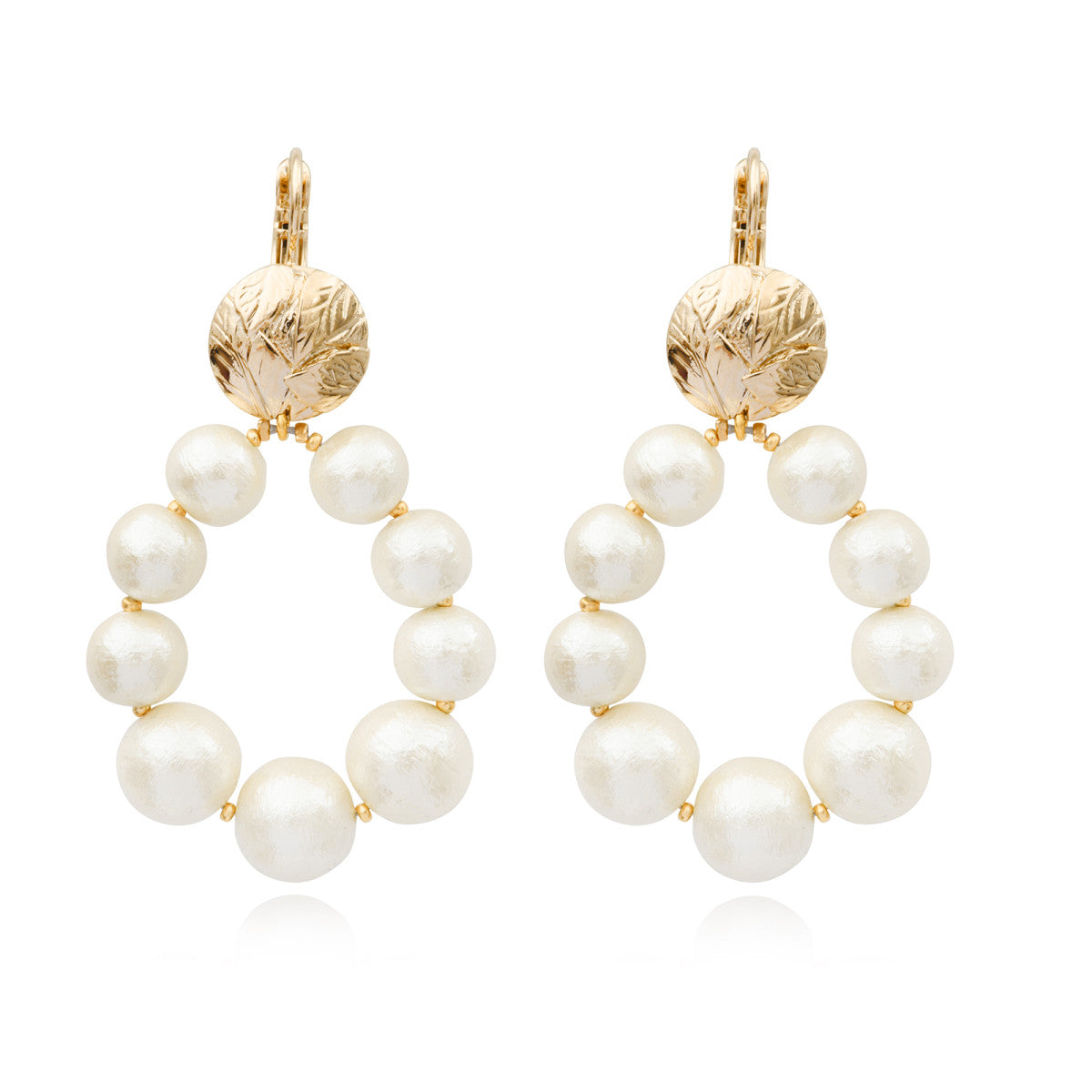 Boucles d'oreilles dormeuses Lucy en perles de coton et métal doré - blanc Blanc