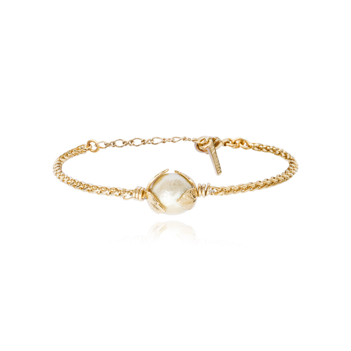 Bracelet fin réglable Lucy en métal doré et perle de coton - blanc Blanc