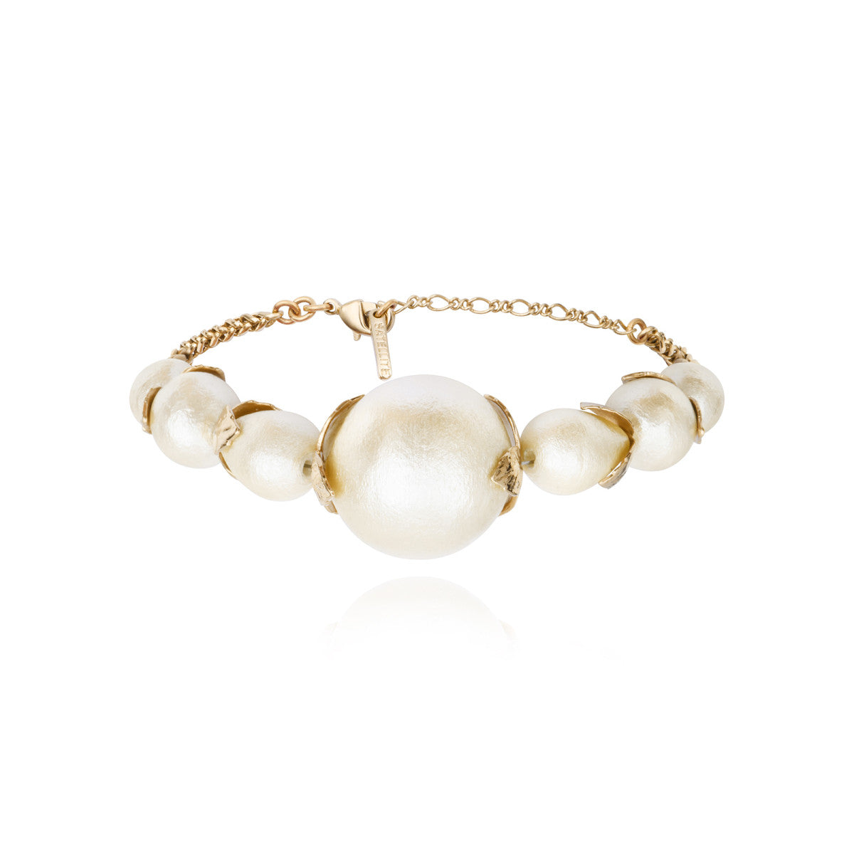 Bracelet fin réglable Lucy en métal doré à l'or fin et perles de coton - blanc Blanc