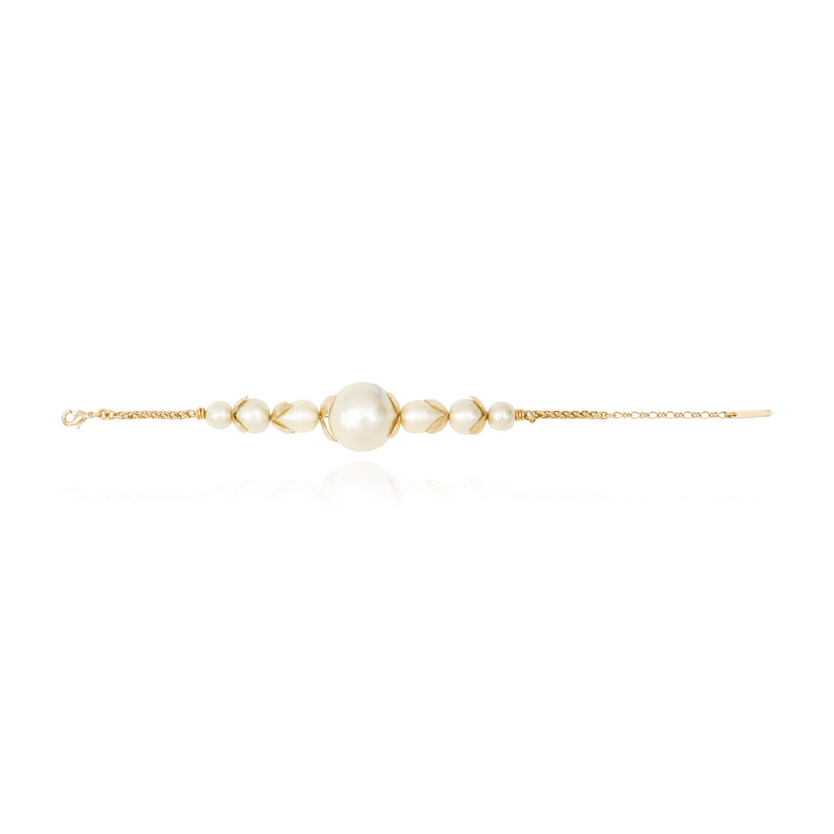 Bracelet fin réglable Lucy en métal doré à l'or fin et perles de coton - blanc Blanc