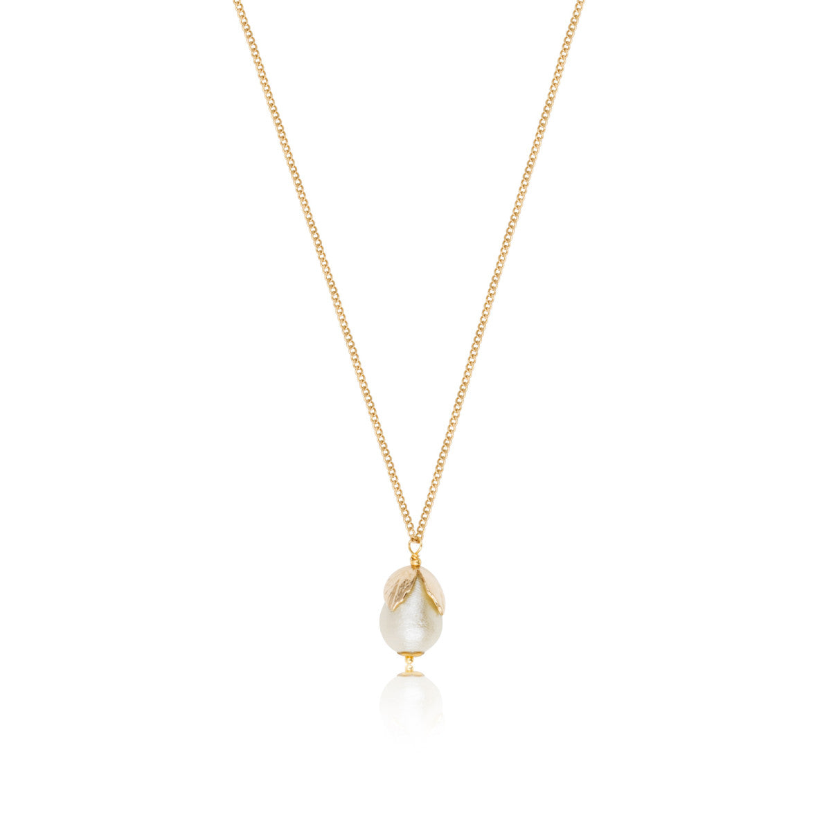 Collier pendentif Lucy en métal doré à l'or fin et perle de coton - blanc Blanc