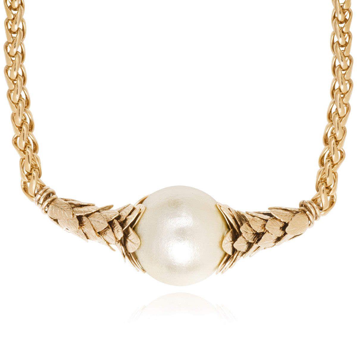 Collier choker en métal doré à l'or fin et perle de coton - blanc Blanc