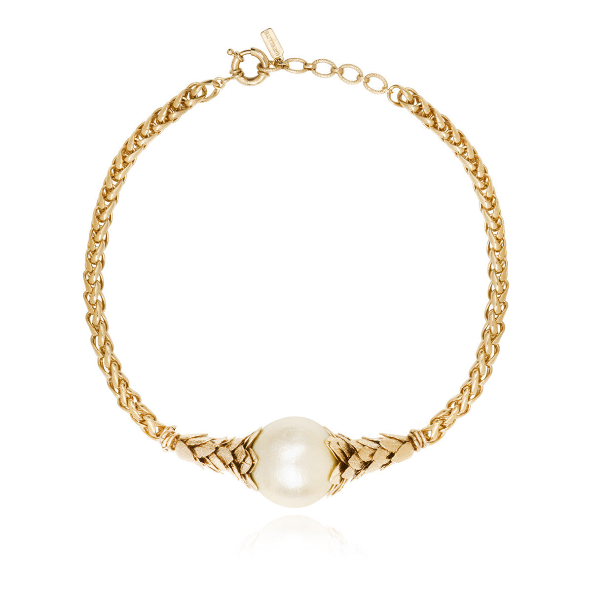 Collier choker en métal doré à l'or fin et perle de coton - blanc Blanc