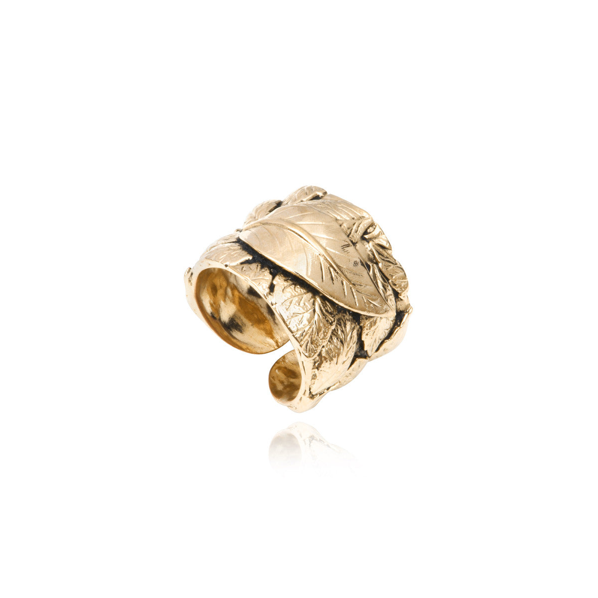 Bague feuillage ajustable Lucy en métal doré à l'or fin taille médium - doré Blanc